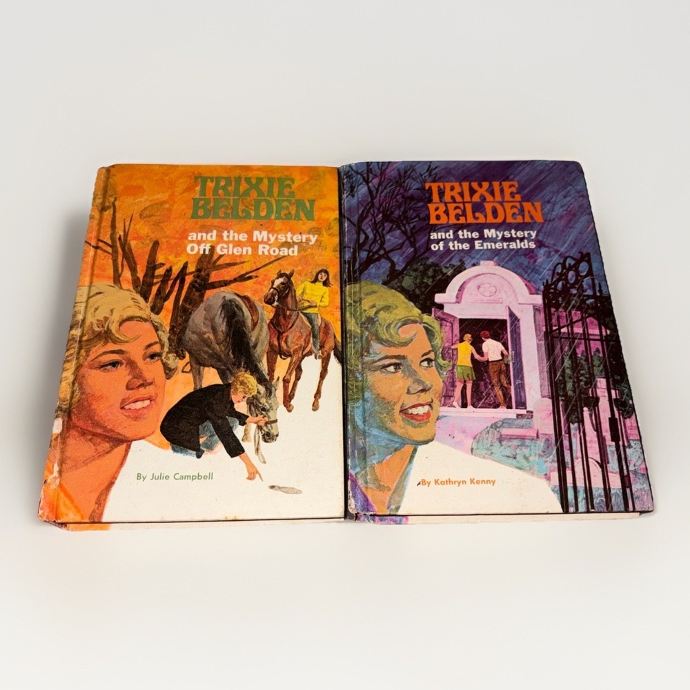 Vtg Trixie Belden Lot Of 2 Books - Mystery Of The Emeralds, Off Glen Road 1970s